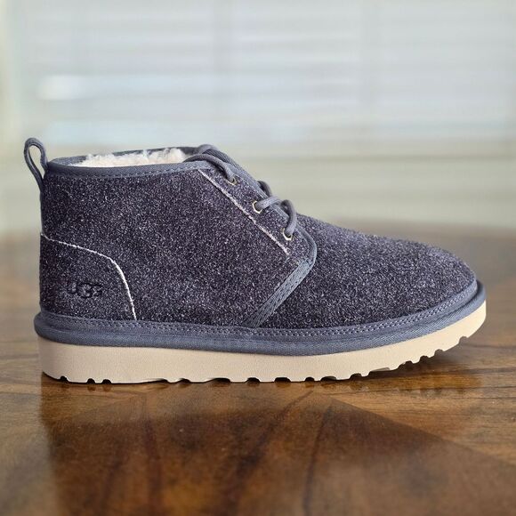 UGG Neumel Shaggy Suede Chukka Boots Dark Grey Men's Size 9 Real Fur New 1158219 - Picture 9 of 11